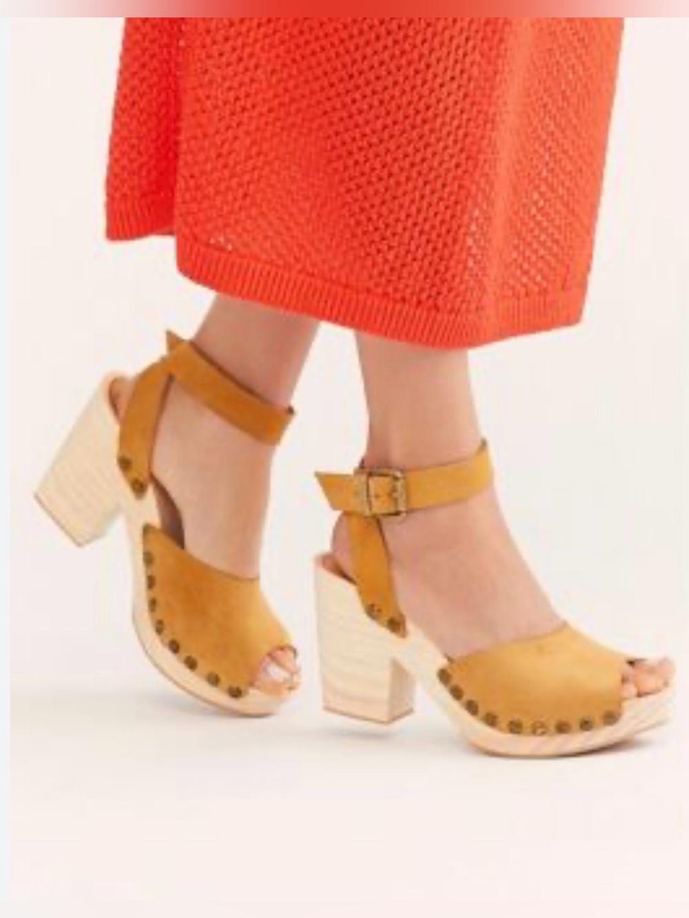 Free People Pasadena Clogs Black Suede Studded Wooden Platform Sandals Peep Toe - Picture 4 of 16